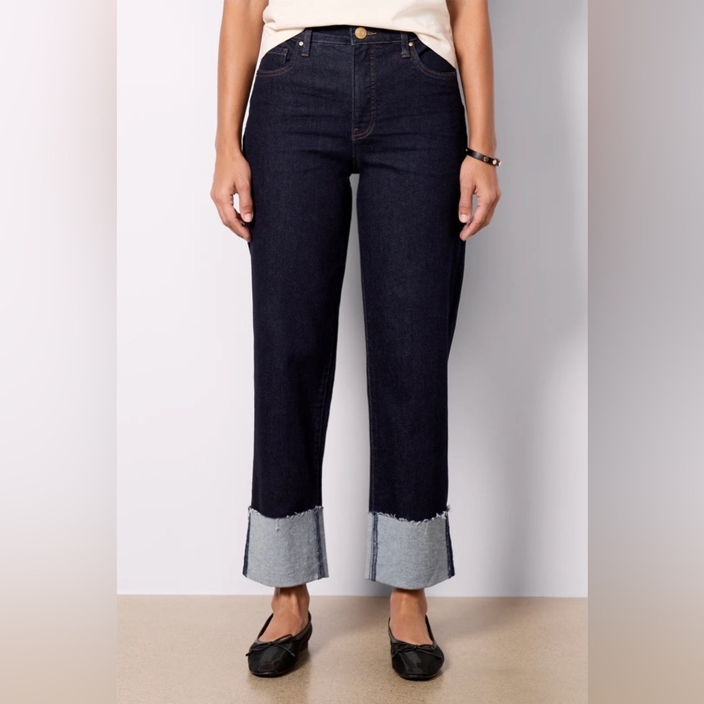 KUT Fay High Rise Fab Ab Straight leg Jeans Raw Hem Dark Blue